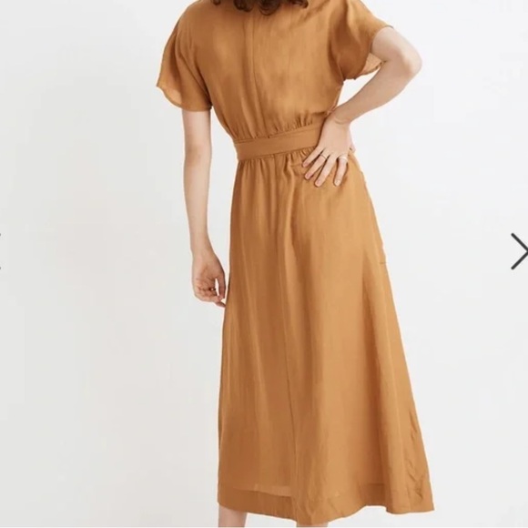 Madewell Linen Blend Dolman Sleeve Midi Dress Caramel Coffee Brown VNeck READ 4 - Picture 2 of 12